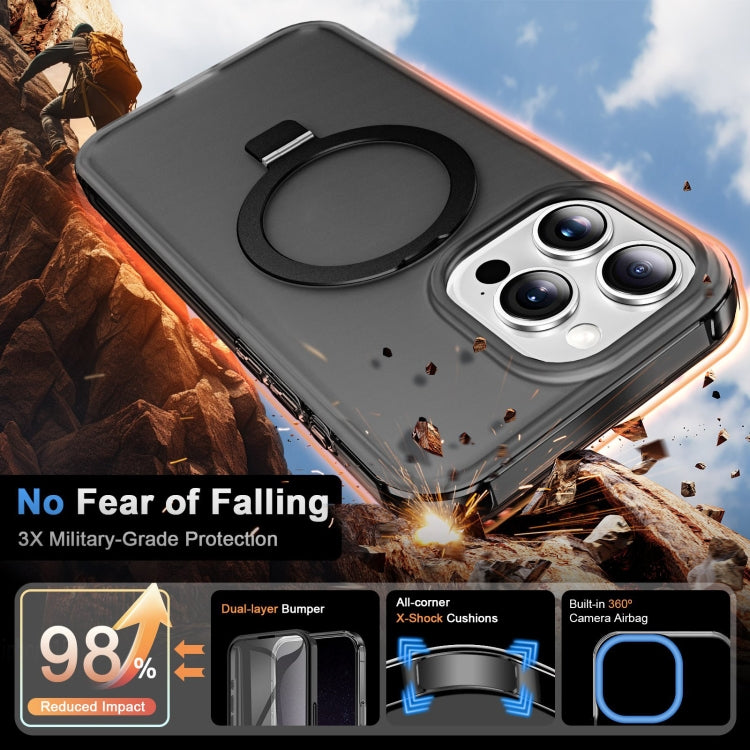 For iPhone 14 Pro Max Frosted Skin Feel MagSafe Holder 360 Full Body Phone Case(Black) - iPhone 14 Pro Max Cases by buy2fix | Online Shopping UK | buy2fix