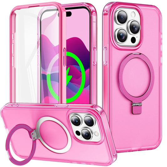 For iPhone 14 Pro Max Frosted Skin Feel MagSafe Holder 360 Full Body Phone Case(Rose Red) - iPhone 14 Pro Max Cases by buy2fix | Online Shopping UK | buy2fix