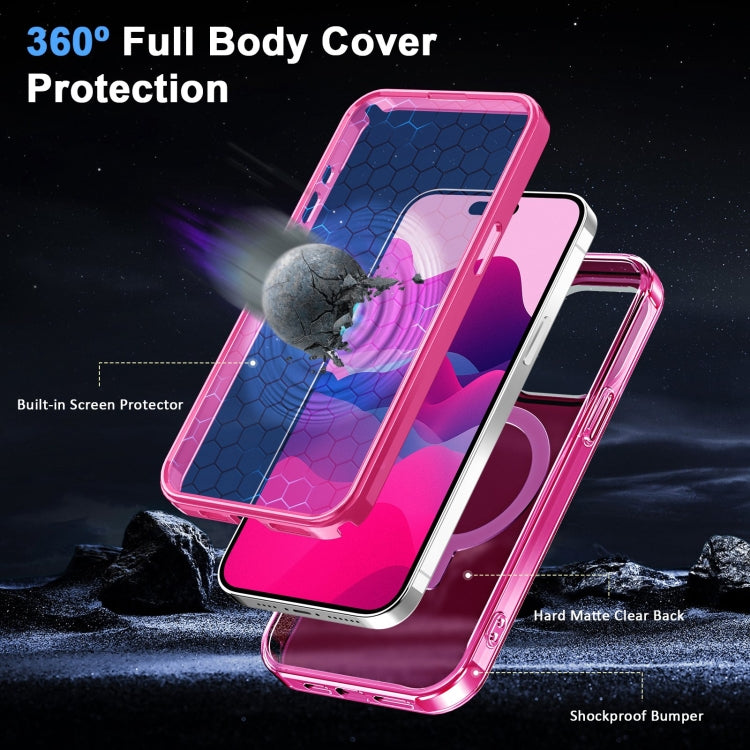 For iPhone 14 Pro Max Frosted Skin Feel MagSafe Holder 360 Full Body Phone Case(Rose Red) - iPhone 14 Pro Max Cases by buy2fix | Online Shopping UK | buy2fix