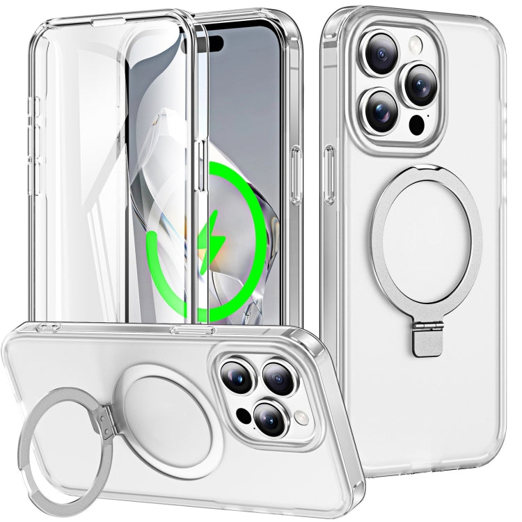 For iPhone 14 Pro Max Frosted Skin Feel MagSafe Holder 360 Full Body Phone Case(Transparent) - iPhone 14 Pro Max Cases by buy2fix | Online Shopping UK | buy2fix