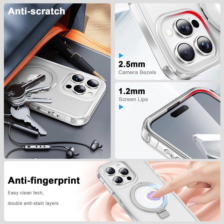 For iPhone 14 Pro Max Frosted Skin Feel MagSafe Holder 360 Full Body Phone Case(Transparent) - iPhone 14 Pro Max Cases by buy2fix | Online Shopping UK | buy2fix