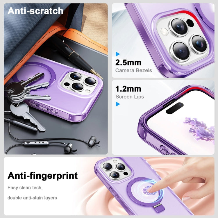 For iPhone 14 Pro Max Frosted Skin Feel MagSafe Holder 360 Full Body Phone Case(Purple) - iPhone 14 Pro Max Cases by buy2fix | Online Shopping UK | buy2fix