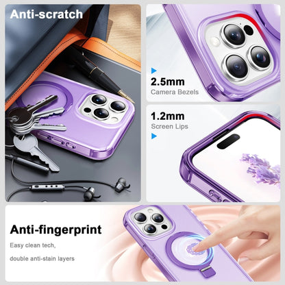 For iPhone 14 Pro Max Frosted Skin Feel MagSafe Holder 360 Full Body Phone Case(Purple) - iPhone 14 Pro Max Cases by buy2fix | Online Shopping UK | buy2fix