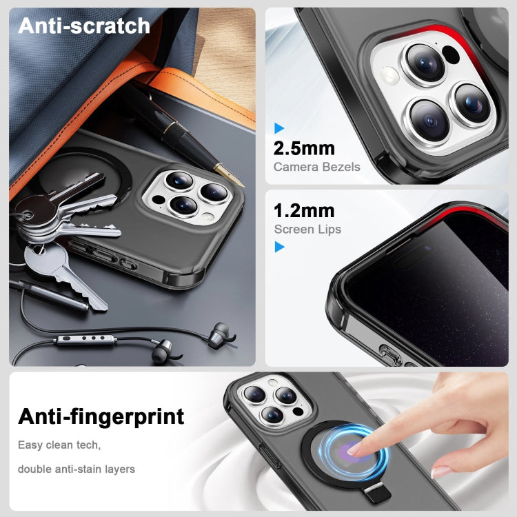 For iPhone 13 Pro Max Frosted Skin Feel MagSafe Holder 360 Full Body Phone Case(Black) - iPhone 13 Pro Max Cases by buy2fix | Online Shopping UK | buy2fix