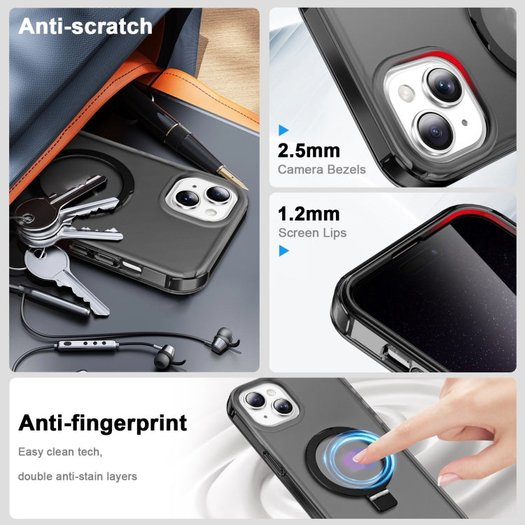 For iPhone 13 Frosted Skin Feel MagSafe Holder 360 Full Body Phone Case(Black) - iPhone 13 Cases by buy2fix | Online Shopping UK | buy2fix
