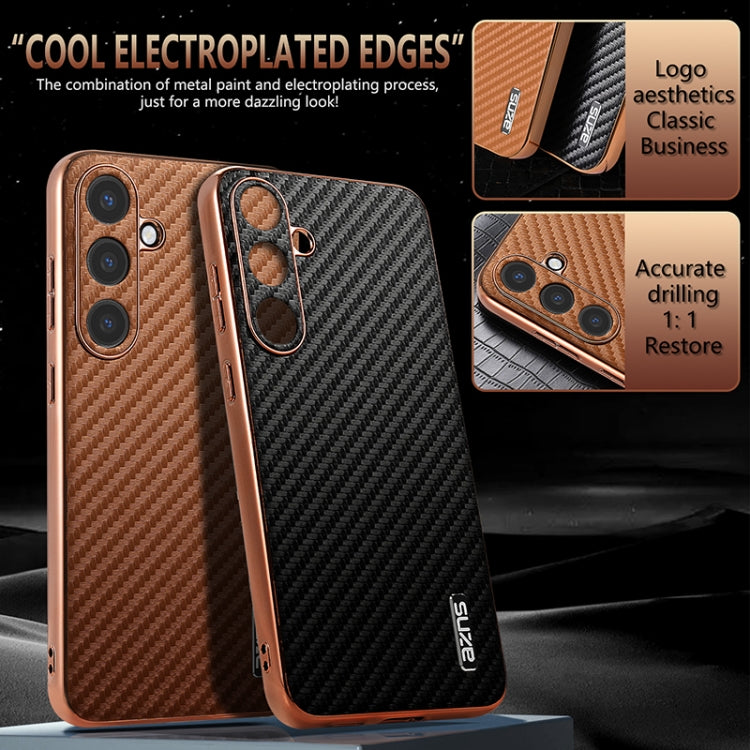 For Samsung Galaxy S25+ 5G AZNS Electroplated Edge Carbon Fiber Texture Phone Case(Black) - Galaxy S25+ 5G Cases by AZNS | Online Shopping UK | buy2fix