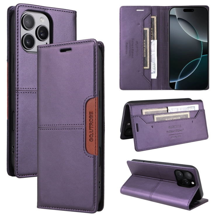 For iPhone 12 Pro GQUTROBE G01 RFID Anti-theft Leather Phone Case(Purple) - iPhone 12 / 12 Pro Cases by GQUTROBE | Online Shopping UK | buy2fix