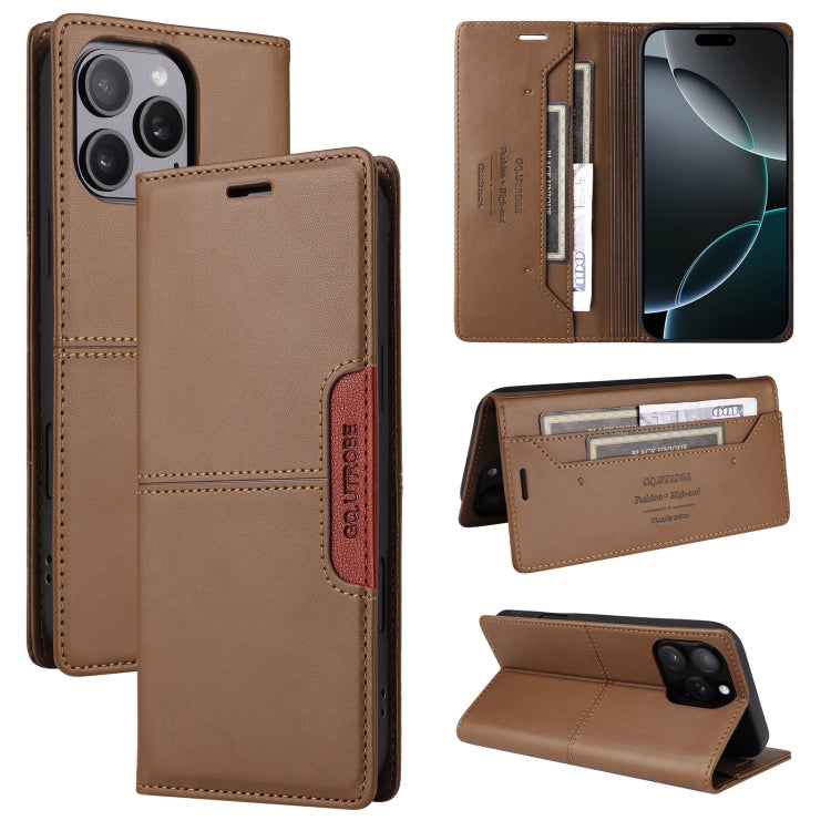 For iPhone 13 Pro GQUTROBE G01 RFID Anti-theft Leather Phone Case(Brown) - iPhone 13 Pro Cases by GQUTROBE | Online Shopping UK | buy2fix
