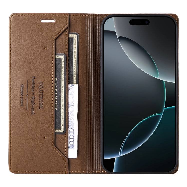 For iPhone 14 Pro Max GQUTROBE G01 RFID Anti-theft Leather Phone Case(Brown) - iPhone 14 Pro Max Cases by GQUTROBE | Online Shopping UK | buy2fix