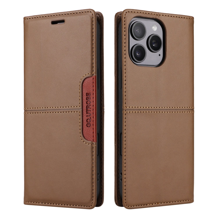 For iPhone 15 Pro Max GQUTROBE G01 RFID Anti-theft Leather Phone Case(Brown) - iPhone 15 Pro Max Cases by GQUTROBE | Online Shopping UK | buy2fix