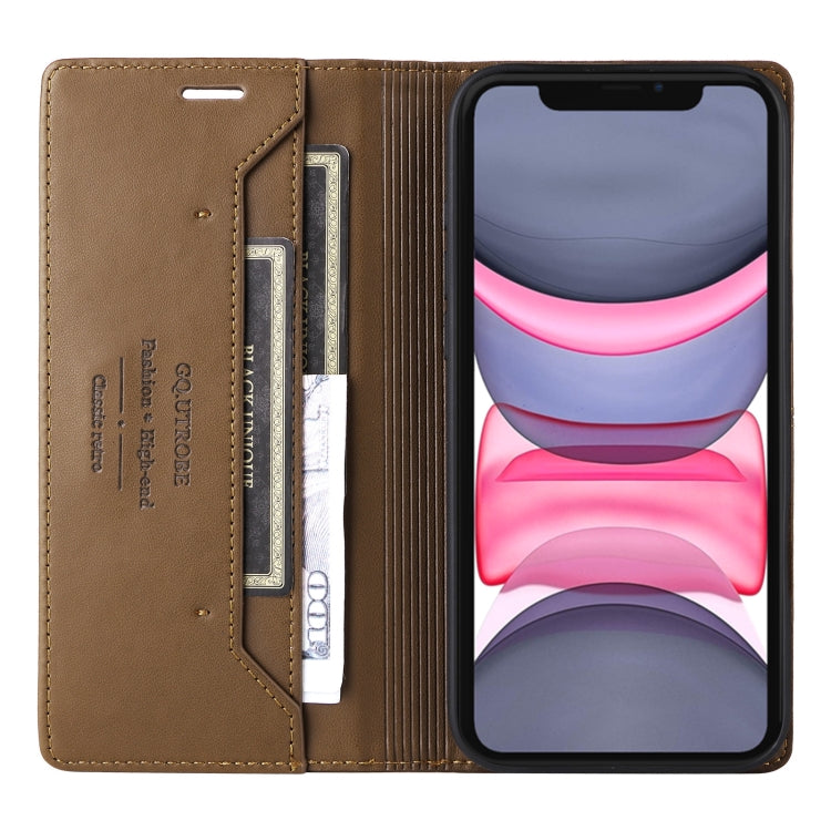 For iPhone 12 GQUTROBE G01 RFID Anti-theft Leather Phone Case(Brown) - iPhone 12 / 12 Pro Cases by GQUTROBE | Online Shopping UK | buy2fix
