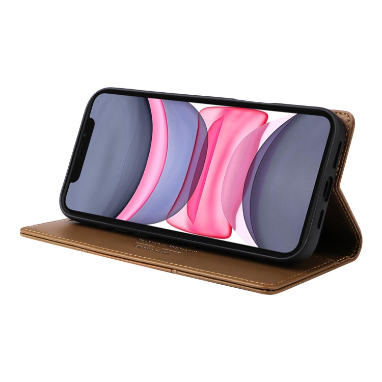 For iPhone 12 GQUTROBE G01 RFID Anti-theft Leather Phone Case(Brown) - iPhone 12 / 12 Pro Cases by GQUTROBE | Online Shopping UK | buy2fix