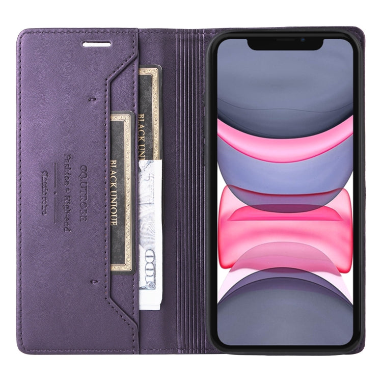 For iPhone 12 GQUTROBE G01 RFID Anti-theft Leather Phone Case(Purple) - iPhone 12 / 12 Pro Cases by GQUTROBE | Online Shopping UK | buy2fix