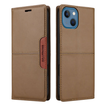 For iPhone 14 / 13 GQUTROBE G01 RFID Anti-theft Leather Phone Case(Brown) - iPhone 14 Cases by GQUTROBE | Online Shopping UK | buy2fix