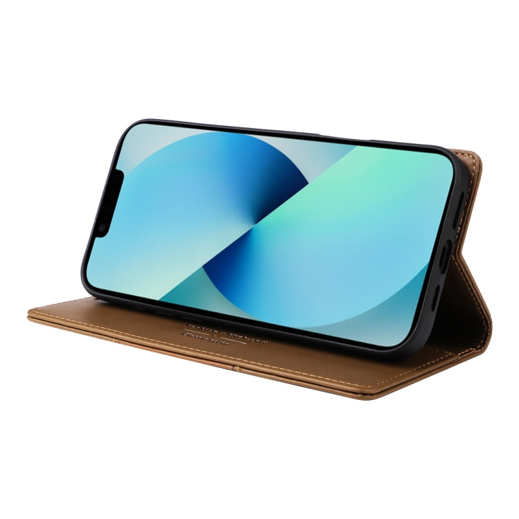 For iPhone 14 / 13 GQUTROBE G01 RFID Anti-theft Leather Phone Case(Brown) - iPhone 14 Cases by GQUTROBE | Online Shopping UK | buy2fix