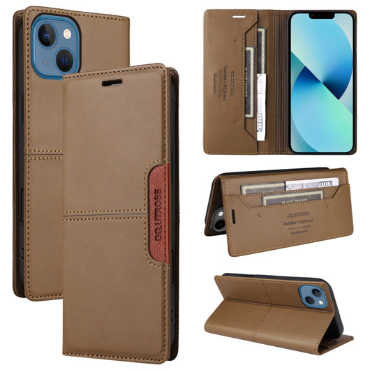 For iPhone 15 GQUTROBE G01 RFID Anti-theft Leather Phone Case(Brown) - iPhone 15 Cases by GQUTROBE | Online Shopping UK | buy2fix