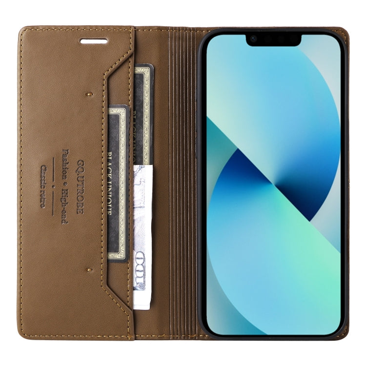 For iPhone 15 GQUTROBE G01 RFID Anti-theft Leather Phone Case(Brown) - iPhone 15 Cases by GQUTROBE | Online Shopping UK | buy2fix