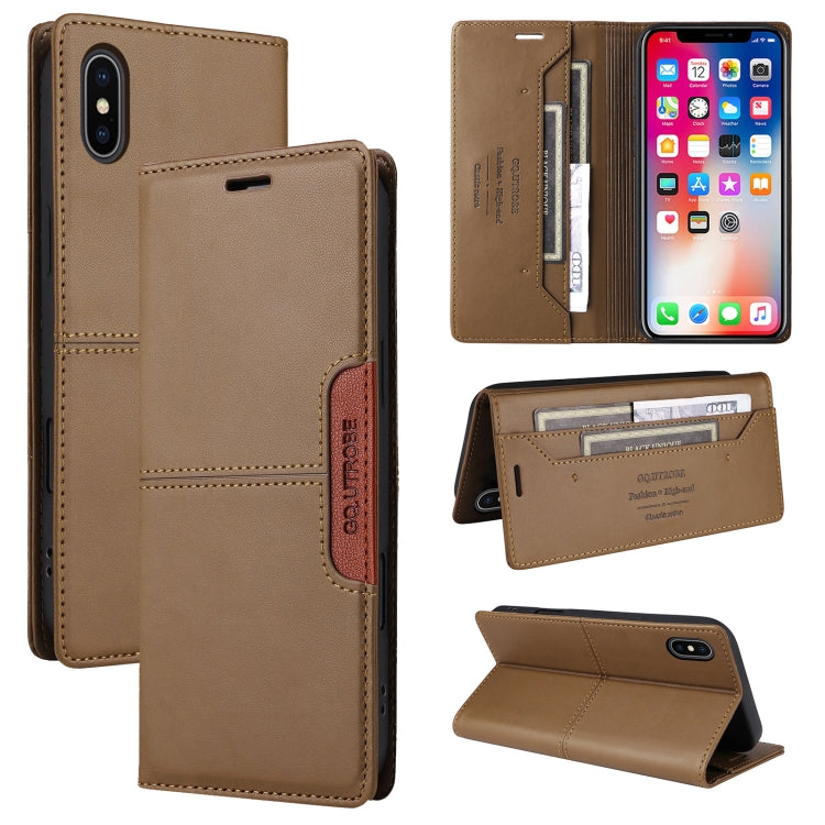 For iPhone XS / X GQUTROBE G01 RFID Anti-theft Leather Phone Case(Brown) - More iPhone Cases by GQUTROBE | Online Shopping UK | buy2fix