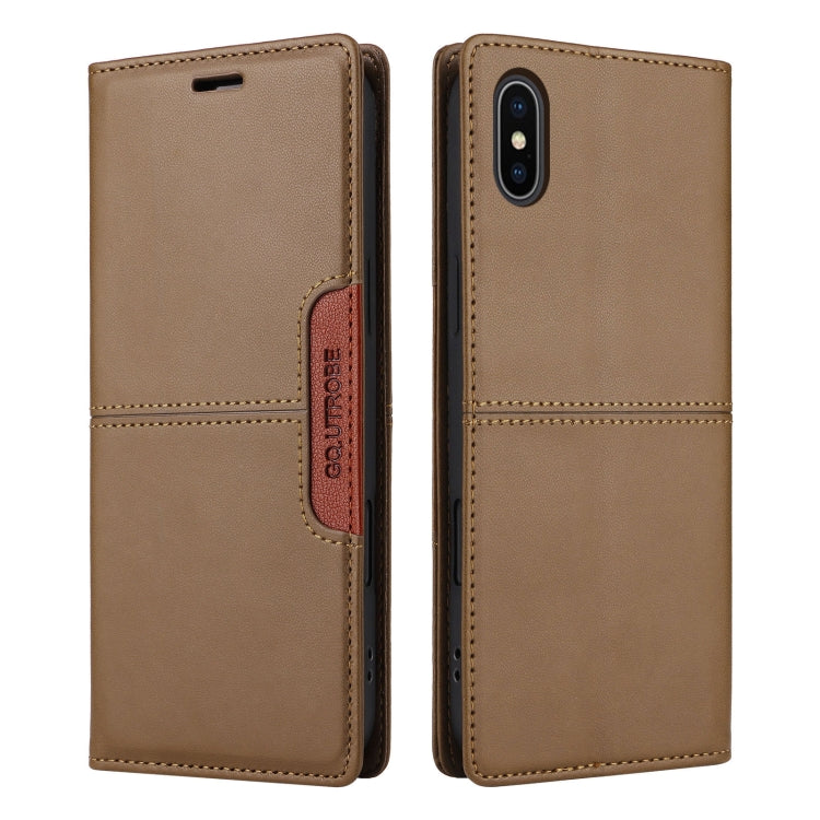 For iPhone XS / X GQUTROBE G01 RFID Anti-theft Leather Phone Case(Brown) - More iPhone Cases by GQUTROBE | Online Shopping UK | buy2fix