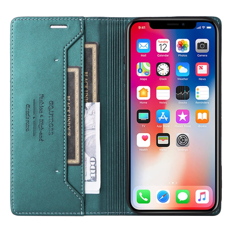 For iPhone XS / X GQUTROBE G01 RFID Anti-theft Leather Phone Case(Green) - More iPhone Cases by GQUTROBE | Online Shopping UK | buy2fix