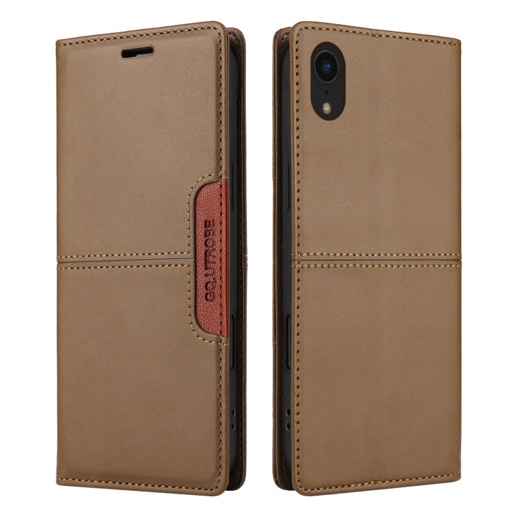 For iPhone XR GQUTROBE G01 RFID Anti-theft Leather Phone Case(Brown) - More iPhone Cases by GQUTROBE | Online Shopping UK | buy2fix