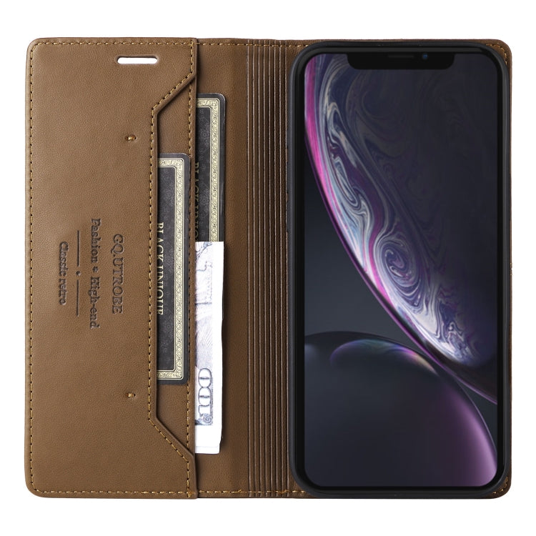 For iPhone XR GQUTROBE G01 RFID Anti-theft Leather Phone Case(Brown) - More iPhone Cases by GQUTROBE | Online Shopping UK | buy2fix