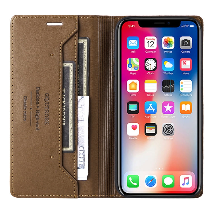For iPhone XS Max GQUTROBE G01 RFID Anti-theft Leather Phone Case(Brown) - More iPhone Cases by GQUTROBE | Online Shopping UK | buy2fix