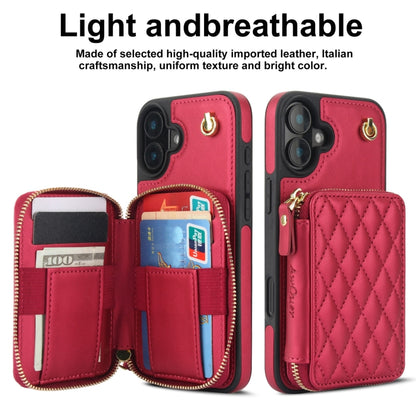 For iPhone 16 Plus AwQuer Crossbody Zipper Wallet Rhombic Leather Back Phone Case(Red) - iPhone 16 Plus Cases by Awquer | Online Shopping UK | buy2fix