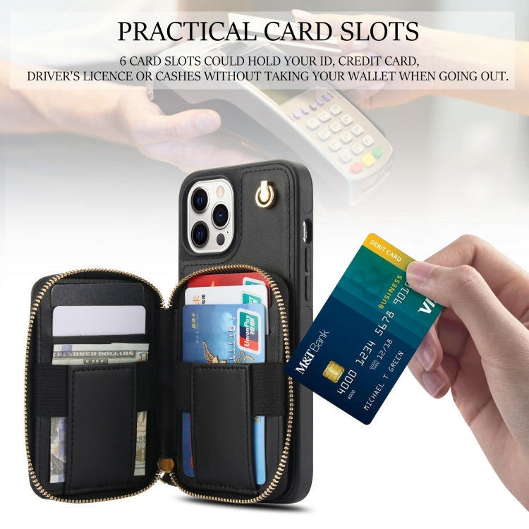 For iPhone 15 Pro Max AwQuer Crossbody Zipper Wallet Rhombic Leather Back Phone Case(Black) - iPhone 15 Pro Max Cases by Awquer | Online Shopping UK | buy2fix