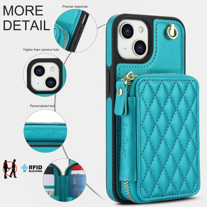 For iPhone 15 AwQuer Crossbody Zipper Wallet Rhombic Leather Back Phone Case(Green) - iPhone 15 Cases by Awquer | Online Shopping UK | buy2fix