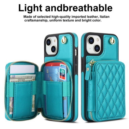 For iPhone 14 Plus AwQuer Crossbody Zipper Wallet Rhombic Leather Back Phone Case(Green) - iPhone 14 Plus Cases by Awquer | Online Shopping UK | buy2fix