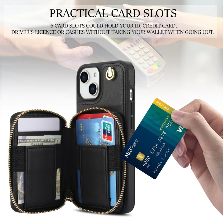 For iPhone 14 / 13 AwQuer Crossbody Zipper Wallet Rhombic Leather Back Phone Case(Black) - iPhone 14 Cases by Awquer | Online Shopping UK | buy2fix