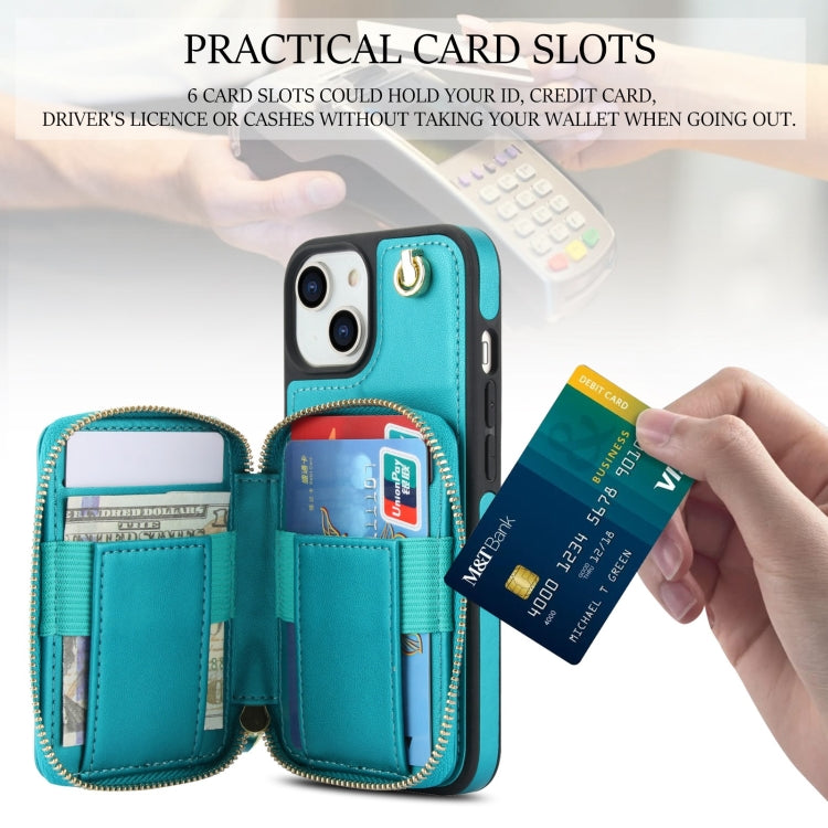 For iPhone 14 / 13 AwQuer Crossbody Zipper Wallet Rhombic Leather Back Phone Case(Green) - iPhone 14 Cases by Awquer | Online Shopping UK | buy2fix