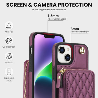 For iPhone 14 / 13 AwQuer Crossbody Zipper Wallet Rhombic Leather Back Phone Case(Dark Purple) - iPhone 14 Cases by Awquer | Online Shopping UK | buy2fix