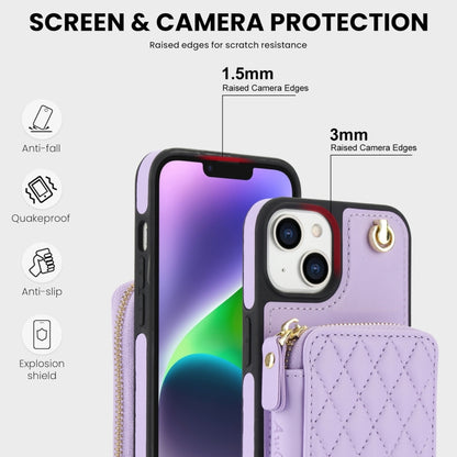 For iPhone 14 / 13 AwQuer Crossbody Zipper Wallet Rhombic Leather Back Phone Case(Purple) - iPhone 14 Cases by Awquer | Online Shopping UK | buy2fix