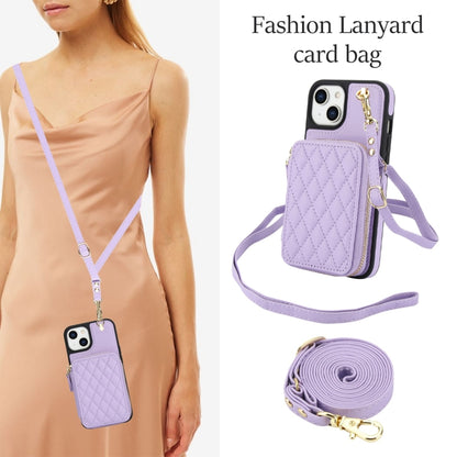 For iPhone 14 / 13 AwQuer Crossbody Zipper Wallet Rhombic Leather Back Phone Case(Purple) - iPhone 14 Cases by Awquer | Online Shopping UK | buy2fix