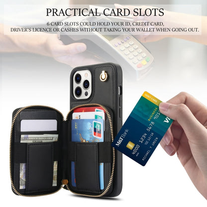 For iPhone 14 Pro Max AwQuer Crossbody Zipper Wallet Rhombic Leather Back Phone Case(Black) - iPhone 14 Pro Max Cases by Awquer | Online Shopping UK | buy2fix