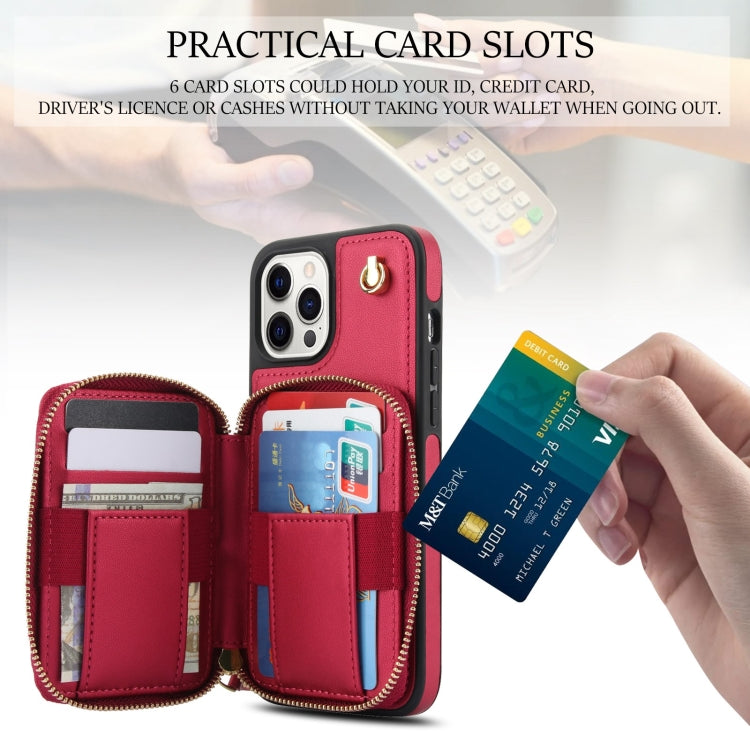 For iPhone 14 Pro Max AwQuer Crossbody Zipper Wallet Rhombic Leather Back Phone Case(Red) - iPhone 14 Pro Max Cases by Awquer | Online Shopping UK | buy2fix