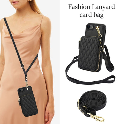 For iPhone 7 / 8 / SE 2022 AwQuer Crossbody Zipper Wallet Rhombic Leather Back Phone Case(Black) - iPhone SE 2022 / 2020 / 8 / 7 Cases by Awquer | Online Shopping UK | buy2fix