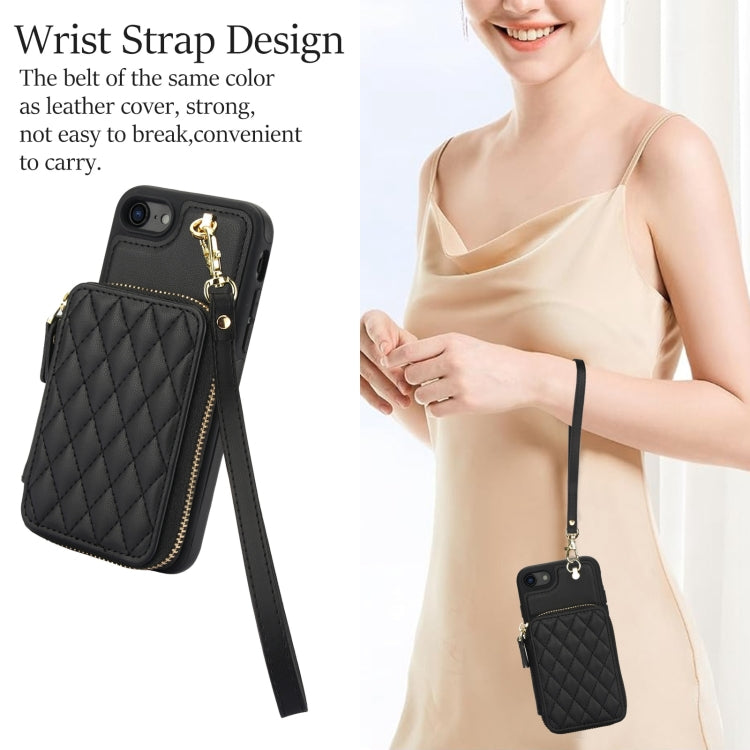 For iPhone 7 / 8 / SE 2022 AwQuer Crossbody Zipper Wallet Rhombic Leather Back Phone Case(Black) - iPhone SE 2022 / 2020 / 8 / 7 Cases by Awquer | Online Shopping UK | buy2fix