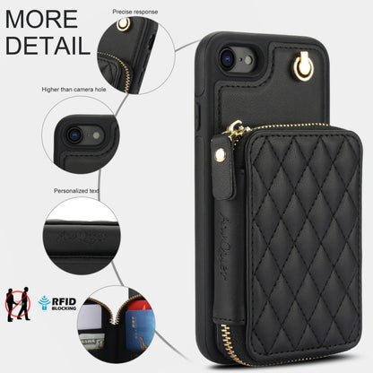 For iPhone 7 / 8 / SE 2022 AwQuer Crossbody Zipper Wallet Rhombic Leather Back Phone Case(Black) - iPhone SE 2022 / 2020 / 8 / 7 Cases by Awquer | Online Shopping UK | buy2fix