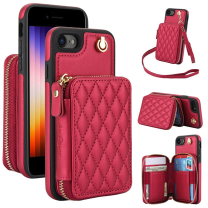For iPhone 7 / 8 / SE 2022 AwQuer Crossbody Zipper Wallet Rhombic Leather Back Phone Case(Red) - iPhone SE 2022 / 2020 / 8 / 7 Cases by Awquer | Online Shopping UK | buy2fix