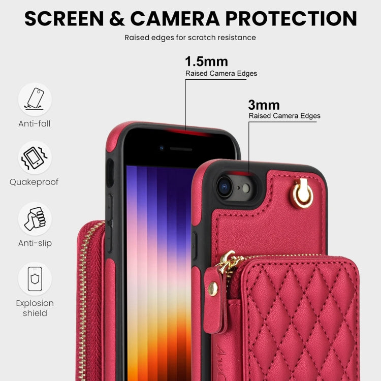 For iPhone 7 / 8 / SE 2022 AwQuer Crossbody Zipper Wallet Rhombic Leather Back Phone Case(Red) - iPhone SE 2022 / 2020 / 8 / 7 Cases by Awquer | Online Shopping UK | buy2fix
