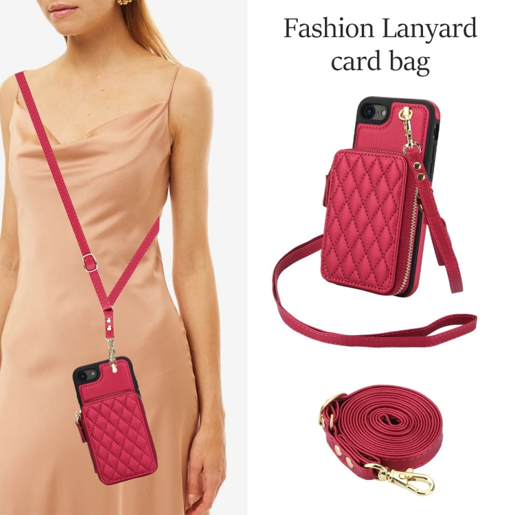 For iPhone 7 / 8 / SE 2022 AwQuer Crossbody Zipper Wallet Rhombic Leather Back Phone Case(Red) - iPhone SE 2022 / 2020 / 8 / 7 Cases by Awquer | Online Shopping UK | buy2fix
