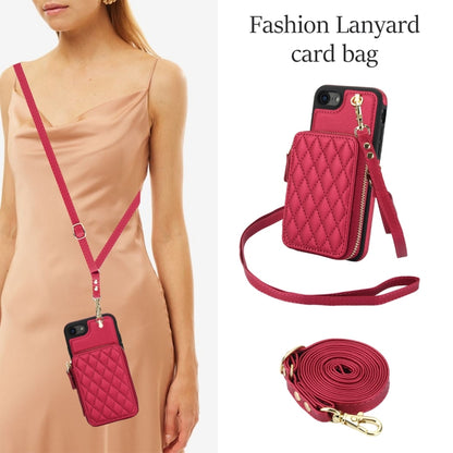 For iPhone 7 / 8 / SE 2022 AwQuer Crossbody Zipper Wallet Rhombic Leather Back Phone Case(Red) - iPhone SE 2022 / 2020 / 8 / 7 Cases by Awquer | Online Shopping UK | buy2fix