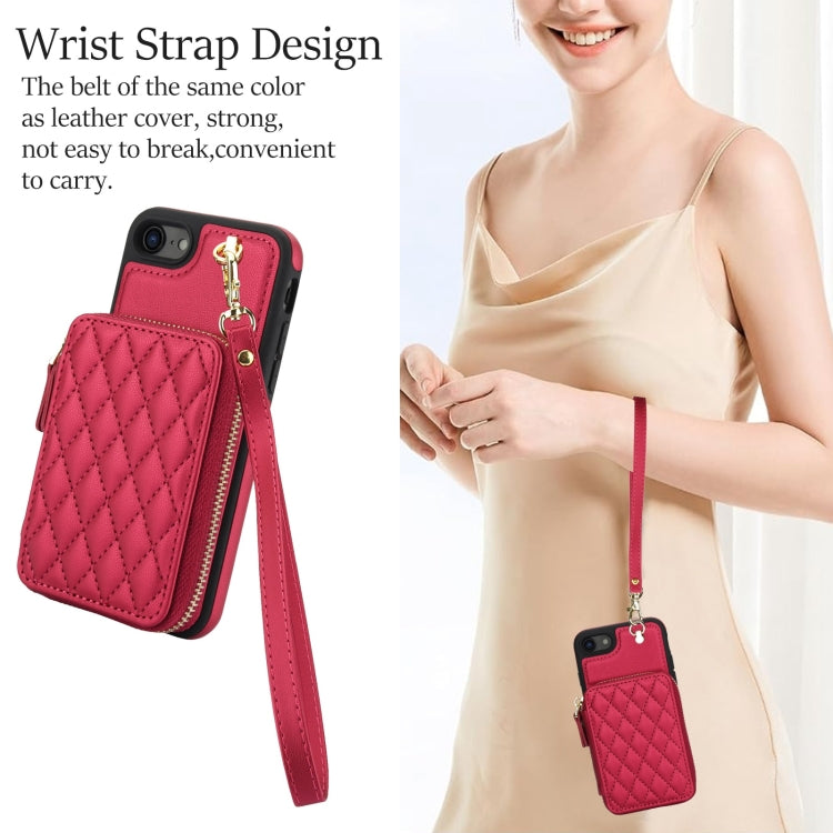For iPhone 7 / 8 / SE 2022 AwQuer Crossbody Zipper Wallet Rhombic Leather Back Phone Case(Red) - iPhone SE 2022 / 2020 / 8 / 7 Cases by Awquer | Online Shopping UK | buy2fix