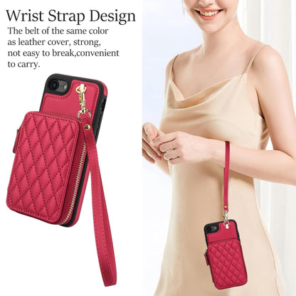 For iPhone 7 / 8 / SE 2022 AwQuer Crossbody Zipper Wallet Rhombic Leather Back Phone Case(Red) - iPhone SE 2022 / 2020 / 8 / 7 Cases by Awquer | Online Shopping UK | buy2fix