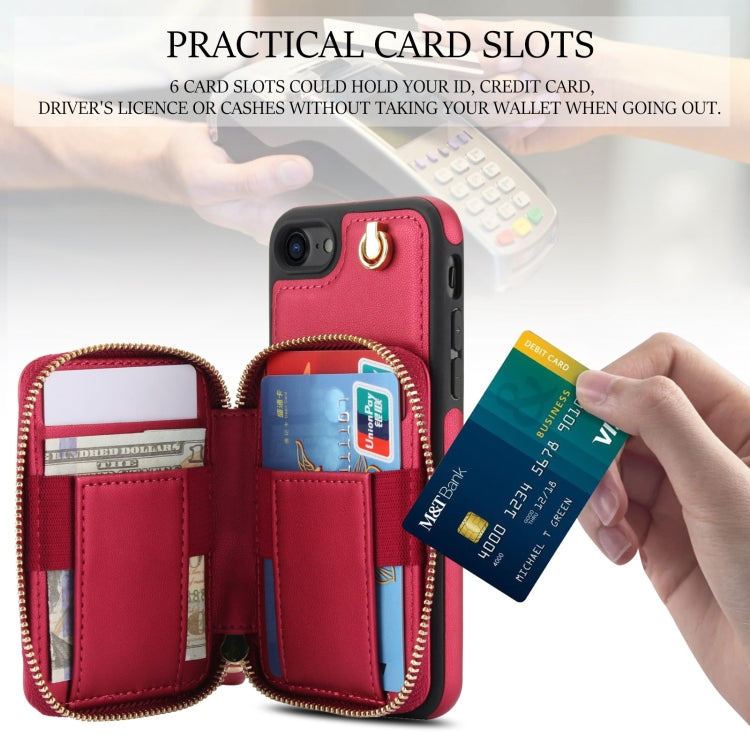 For iPhone 7 / 8 / SE 2022 AwQuer Crossbody Zipper Wallet Rhombic Leather Back Phone Case(Red) - iPhone SE 2022 / 2020 / 8 / 7 Cases by Awquer | Online Shopping UK | buy2fix