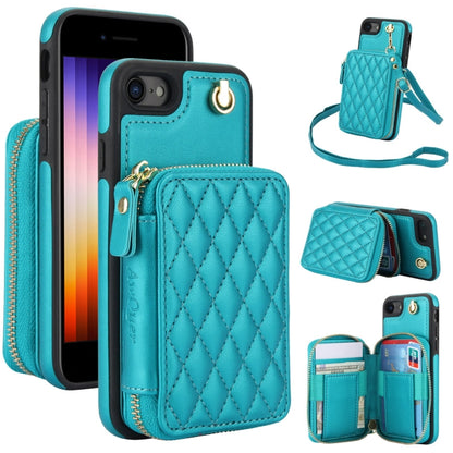 For iPhone 7 / 8 / SE 2022 AwQuer Crossbody Zipper Wallet Rhombic Leather Back Phone Case(Green) - iPhone SE 2022 / 2020 / 8 / 7 Cases by Awquer | Online Shopping UK | buy2fix