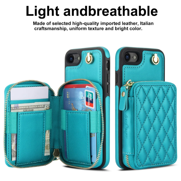 For iPhone 7 / 8 / SE 2022 AwQuer Crossbody Zipper Wallet Rhombic Leather Back Phone Case(Green) - iPhone SE 2022 / 2020 / 8 / 7 Cases by Awquer | Online Shopping UK | buy2fix
